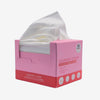 Glampton Squeaky Clean disposable wash cloths in a pink box with 50 biodegradable wipes, shown with one wipe pulled out.